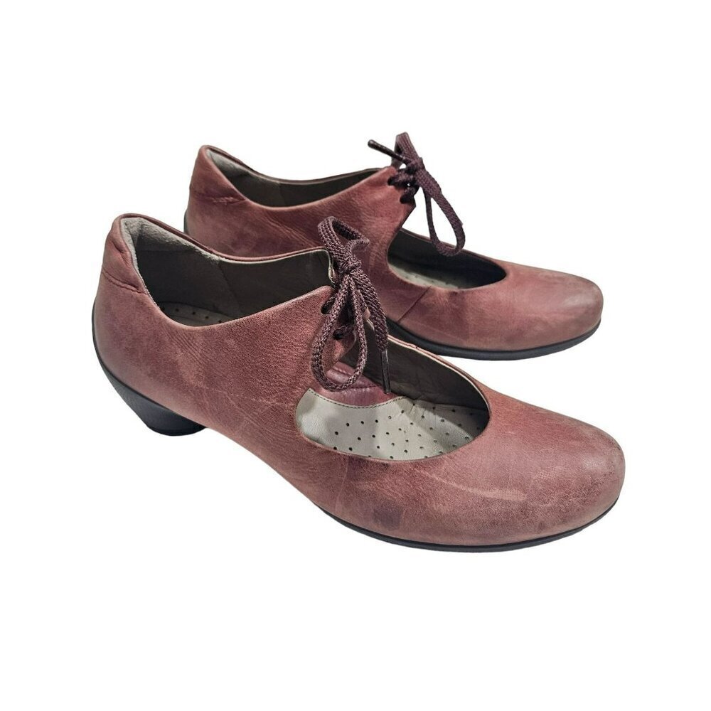 Ecco Women's Leather Mary Jane Shoes With‎ Laces Size 36 Burgundy